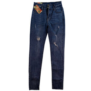 M2 Skinny Jeans Size 28 Women's Blue Denim Raw Cut Off Hem BRAND NEW